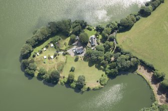 Oblique aerial view of Greenloch House and the site of Soulseat Abbey, looking SE.