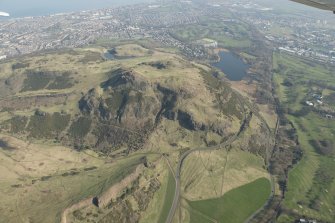 Oblique aerial view of Arthur's Seat and Holyrood Park, looking to the NE.