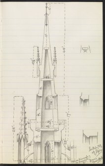 Details of proposed spire for Duns Town Hall with measurements.