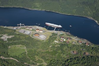 Oblique aerial view of the Finnart Oil Terminal, looking WNW.