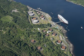 Oblique aerial view of the Finnart Oil Terminal, looking WSW.