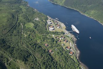 Oblique aerial view of the Finnart Oil Terminal, looking SW.