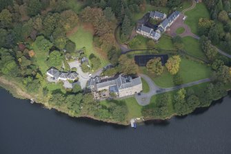 Oblique aerial view of Bardowie Castle, looking NNW.