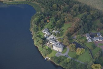 Oblique aerial view of Bardowie Castle, looking NW.