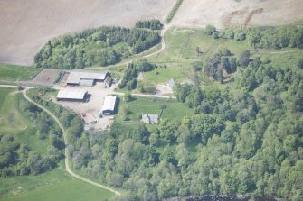 Oblique aerial view of Kilnmaichlie House and farmstead, looking W.