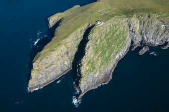 Oblique aerial view of Dun Briste and Barra Head, looking ENE.
