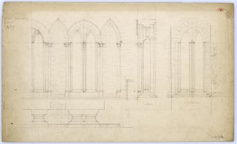 Drawing of windows at south side of chancel showing elevation and section, Beauly Priory