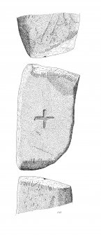 Drawing of carved stone, Mains of Afforsk, ink drawing.