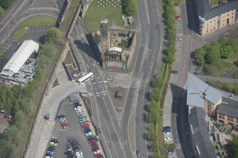 Oblique aerial view of Caledonia Road Presbyterian Church, looking NNE.