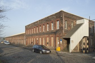 Office block and workshops, view from south west. The small locomotive 'house' would have been at the end of the workshop range (left)