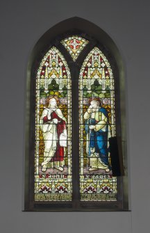 Detail of stained glass window on south wall.