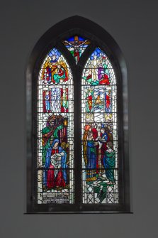 Detail of stained glass window on south wall.