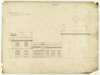Drawing showing east elevation of new additions, Hoddom Castle.