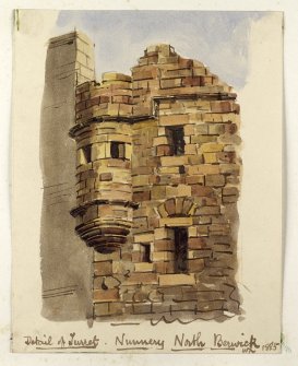 Perspective view of turret, North Berwick Priory inscribed 'Detail of Turret, Nunnery, North Berwick, WL 1885'.