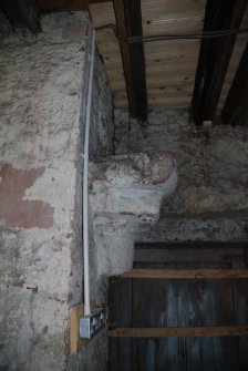 Standing building survey, Room 0/4, Detail of stone base of Bartizan in SW corner, Kellie Castle, Arbirlot