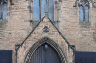 Standing building survey, NE Elevation, Detail of datestone on porch, Buccleuch Parish Church, 33 Chapel Street, Edinburgh