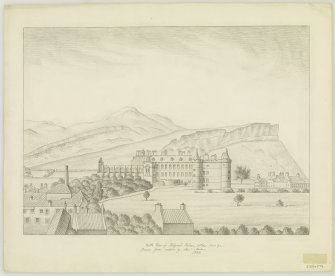 North View of Holyrood Palace and Arthurs seat.  Alexander Archer, Delt. 1838'
