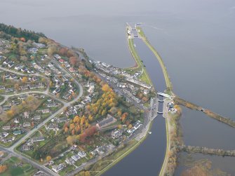 Oblique aerial sea lock of the Caledonian Canal, Inverness, looking NW.