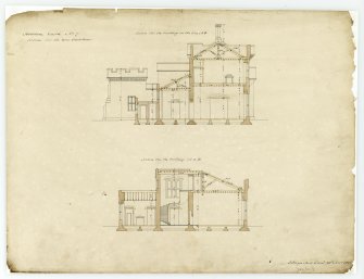 Drawing showing section through new additions, Hoddom Castle.