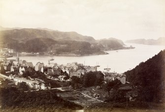 Oban, General.
General view from a high viewpoint.
Titled: 'Oban - Looking South - Straits and island of Kerrera -'.