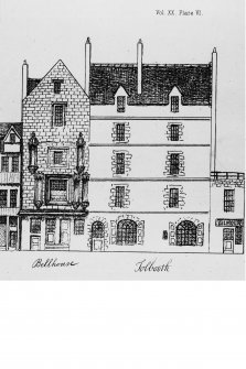 Photograph of illustration from Syme, PSAS v.20 showing North elevation of Tolbooth