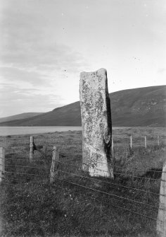 View of standing stone, Loch of Tingwall.