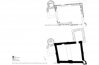 Publication drawing. Castle Sween; plans of first floor, parapet and upper floor of North-West tower.