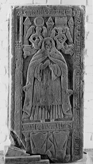 Iona, Iona Abbey museum.
View of grave-slab of Prioress Anna Maclean.