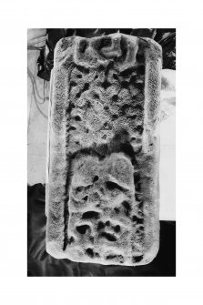 Iona, Iona Abbey museum.
View of obverse of early Christian cross-shaft fragment formerly in Reilig Odhrain.