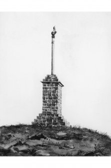View of the cross when it was situated on Wemyshall Hill. Photographic copy of a pencil sketch by W F Lyon