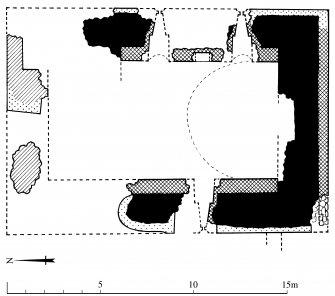 Publication drawing; Ground floor plan of Torthorwald tower (indicating phases of construction).