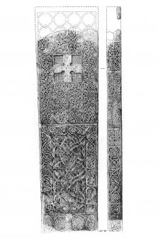 Measured drawing of the face and edge of the Rosemarkie cross-slab.