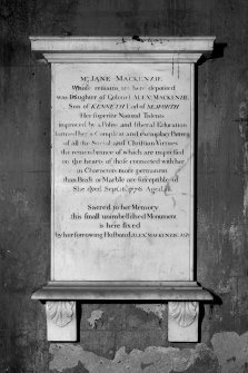 Detail of Jane Mackenzie's memorial in crypt
