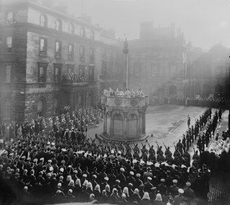 Copy of photograph of Proclamation at Mercat cross, not the same ceremony as sc 1223391 etc.