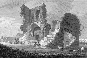 Edinburgh, Holyrood Park, St Anthony's Chapel and Hermitage
Photographic copy of engraving showing view of ruins of chapel
Copied from 'Views in Edinburgh and its Vicinity, Volume 2'. Insc. 'St. Anthony's Chapel. Drawn, Eng.d & Pub.d by J & HS Storer, Chapel Street, Pentonville, June 1 1819'