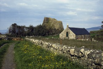 Scanned image of Canna. View of Coroghon Barn (An Coroghan) and Castle.