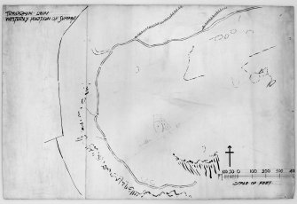 Digital image of pencil and water colour plan of Traprain Law. Annotated, 'Westerly portion of summit'.