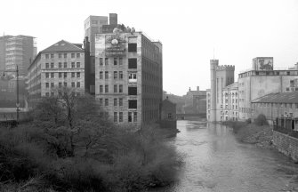 View from ENE showing part of ENE front of Regent Mills with Scotstoun Mills on right, Glasgow