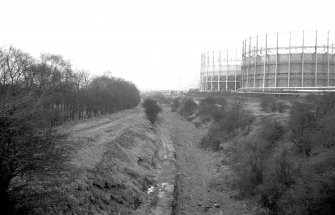 View from ENE showing gasholders and bed of Monkland Canal