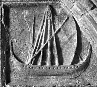 Detail from the tomb of Alexander Macleod c.1528, showing a highland galley or birlinn.