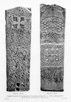 Photographs of face and reverse of the Rosemarkie Class II cross-slab.
Fig. 60 and Fig. 60A from J R Allen and J Anderson, Early Christian Monuments of Scotland, pt.iii..
Digital copy of D15422.