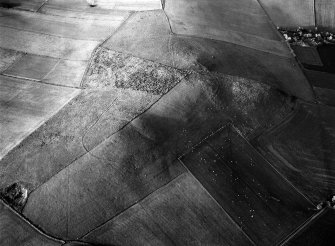Oblique aerial view centred on the remains of the fort at Hill of Newleslie, looking to the NE.