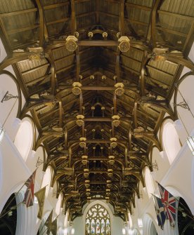 Interior, view of hammerbeam roof from W.