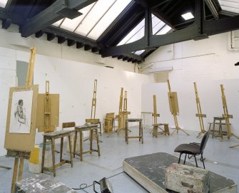Digital copy of photograph of interior. Basement, E studio, view from NE.