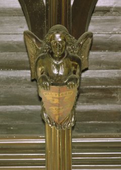 Interior, detail of angel with shield on hammerbeam roof