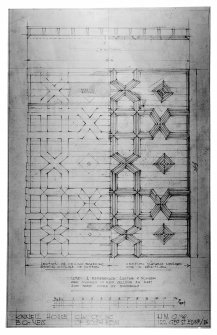 Interior.
Plan of panelled ceiling.