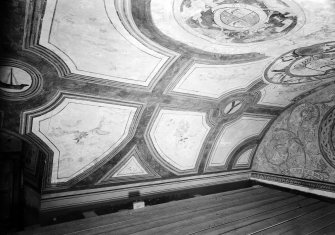 Interior.
Detail of painted barrel ceiling in N room.