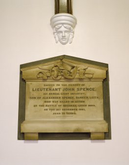 Interior, north aisle, view of monument to Lt. John Spence