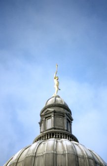 View of sculpture of 'A Torch Racer', on top of dome.