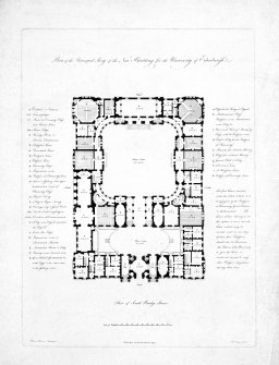 Engraved plan of Robert Adam's Design for Edinburgh University
Original insc. 'Plan of the Principal Story of the New Building for the University of Edinburgh   Robert Adam Architect.  Published as the Act directs  1791   Harding Sculpt.'
Copied from Naismith Edinburgh Album F.32